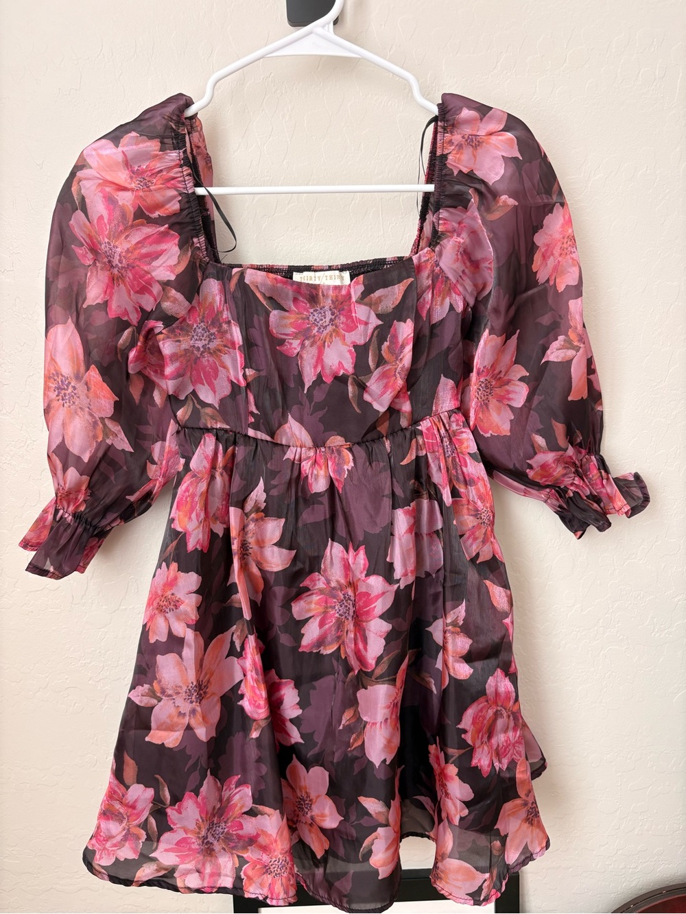 Floral Pink Puff-Sleeve Women’s Dress